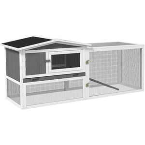 PawHut Pet Hutch and Run Outdoor Cage Wooden House - Grey by PawHut