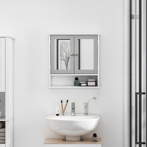 Bathroom Mirror Cabinet Storage Organiser - White by Kleankin