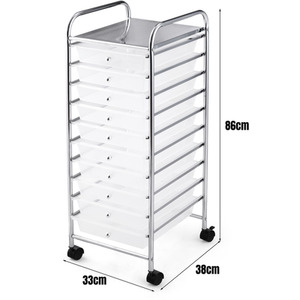 10 Drawer Rolling Storage Cart-Clear - Clear by Costway