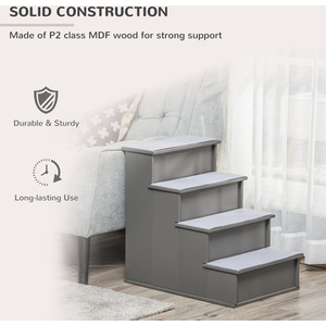 PawHut 4 Step Cushioned Pet Stairs - Grey by PawHut