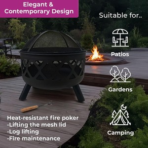 Fire Pit Bowl with Lid Outdoor - Black