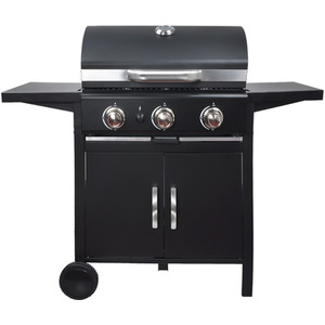 Outdoor Gas BBQ Grill Trolley With Side Shelf - Black / 106cm by Livingandhome