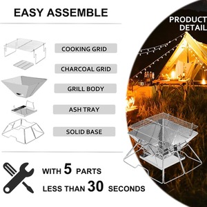 Portable Fire Pit BBQ For Camping - Silver