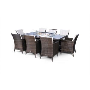 Savannah Fire Pit Square Rattan Patio Dining Set - Brown / 8 by Giardino