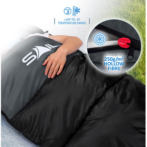 One X' Extra Wide 250GSM Sleeping Bag - Black by SAIL