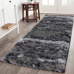 Modern Soft Two Tone Shimmer Shaggy Area Rugs - Silver / 60x220 cm Runner by Desire Rugs