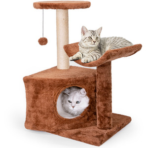 Cat Tree Tower Brown Kitten Scratching Post with Bed - Cat Tree Brown by Nobleza