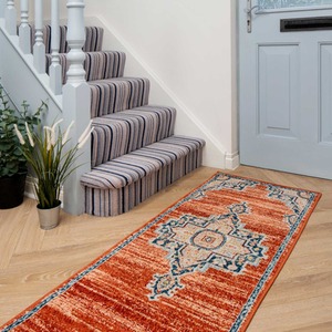 Orange Terra Navy Traditional Medallion Low Pile Soft Living Area Rug by The Rug House