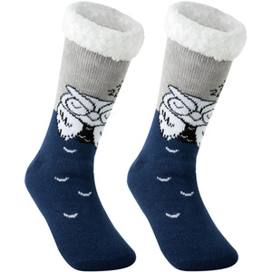 Super Cute Fluffy Wooly Slipper Socks with Grips - Blue / Owl by Ultra