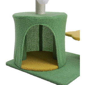 Cat Tree with Hanging Ball Toy and Scratching Post - Green + Yellow by Livingandhome