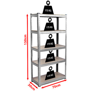5 Tier Heavy Duty Adjustable Steel Garage Shelving Unit - 875kg Weight Capacity - Galvanised / 30cm by Vida Designs
