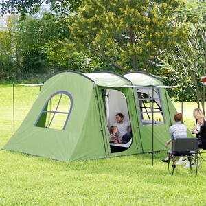 Outsunny 3-4 Man Tunnel Tent with Porch, 3000mm Waterproof - Green by Outsunny