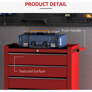 HOMCOM 5 Drawer Tool Trolley Lockable Steel Tool Chest on Wheels - Red by HOMCOM
