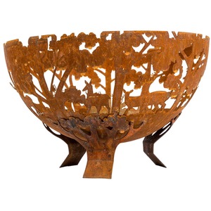 Decorative Fire Bowl with Laser Cut Woodland Scene - Brown by Homescapes