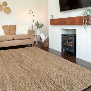 Chunky Boucle Natural Jute Rustic Area Rug by The Rug House