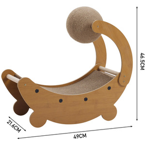Moon-Boat Shaped Cat Bed and Scratcher Combo - Wood by Livingandhome