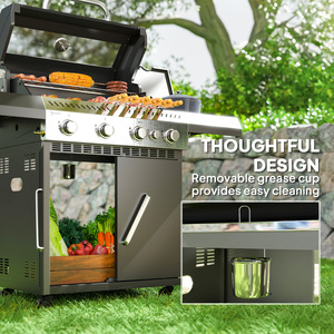 41 Burner Portable Gas BBQ Grill Clear View Lid - Black by Outsunny