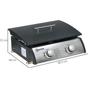 Outsunny Portable Gas BBQ Plancha Grill with 2 Burners - Silver by Outsunny