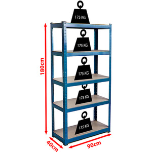 5 Tier Heavy Duty Adjustable Steel Garage Shelving Unit - 875kg Weight Capacity - Blue / 40cm by Vida Designs