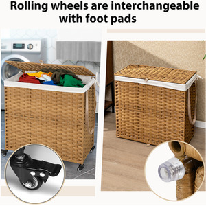 Laundry Hamper with Lid and Wheel - Brown by Costway