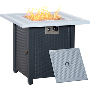 Outsunny Square Propane Gas Fire Pit Table - Black, Grey by Outsunny