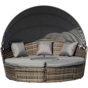 Outsunny 5 Piece Cushioned Outdoor Rattan Round Sofa Set - Grey by Outsunny