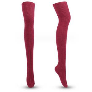 Pair of Solid Colour Striped Stocking - Red