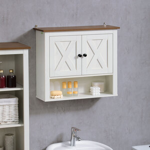 kleankin Farmhouse Bathroom Cabinet Bathroom Wall Cabinet - White by kleankin
