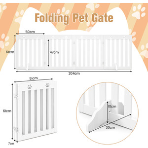4-Panel Dog Gate Folding Dog Fence - White by Costway