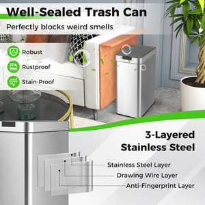Slim Kitchen Trash Can - Silver by Costway