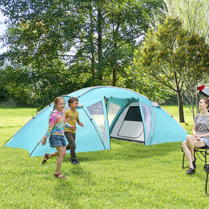 Outsunny 6 Man Family Camping Tent, 2 Bedrooms, a Living Room - Blue by Outsunny