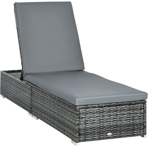 Outsunny Single PE Rattan Sun Lounger with Adjustable Back - Grey by Outsunny