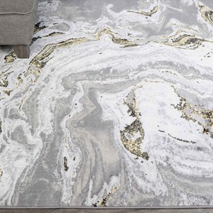 Grey Gold Metallic Distressed Marble Effect Area Rug by The Rug House