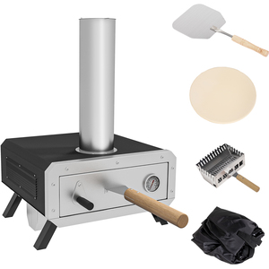 Outsunny Wood Fired Pizza Oven with Rotating Pizza Stone - Black by Outsunny