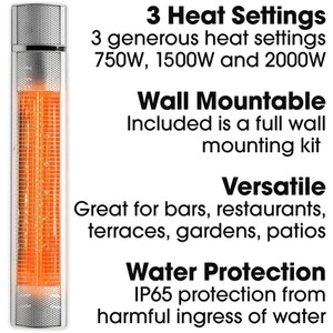 Wall Mounted 2000W Electric Patio Heater - Grey