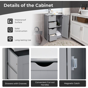 4-Drawer Bathroom Floor Cabinet Freestanding Storage Chest - Grey by Costway