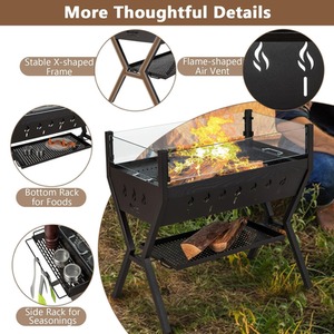 2 in 1 Outdoor Charcoal Fire Pit Grill - Black