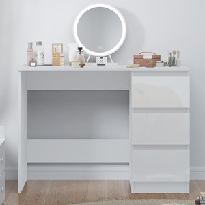 High Gloss White Dressing Table Desk With 3 Drawers - White by FWStyle
