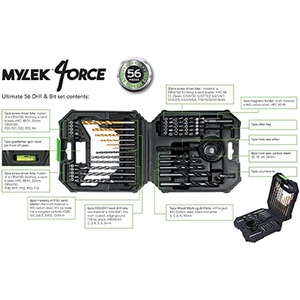 MYLEK 56 Piece Drill Bit And Screwdriver Accessory Set with Storage Case - Black by Mylek