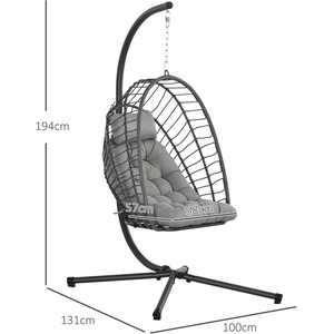 Outsunny Cushioned PE Rattan Hanging Swing Chair with Stand - Light Grey by Outsunny