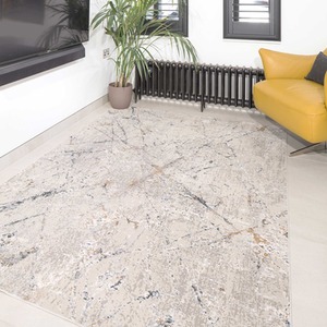 Neutral Greige Gold Distressed Abstract Living Area Rug - Greige / 110 x 60cm by The Rug House