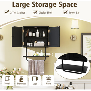 Bathroom Wall-Mounted Cabinet - Black by Costway
