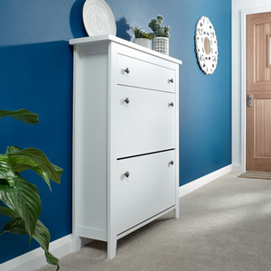 Deluxe Two Tier Shoe Cabinet - White by GFW