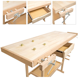 Woodworking Bench - with 2 vices, spacious drawer, shelf - Brown / 50cm by tectake
