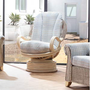 Clifton Cane Deluxe Swivel Rocker Chair with Athena Check Cushion - Neutral by Desser