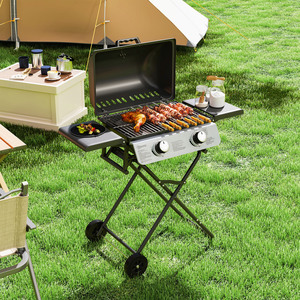 Outsunny Portable Foldable Gas BBQ Grill with Side Tables - Black by Outsunny