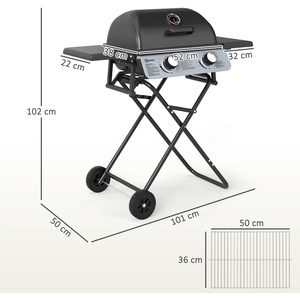 Outsunny Portable Foldable Gas BBQ Grill with Side Tables - Black by Outsunny