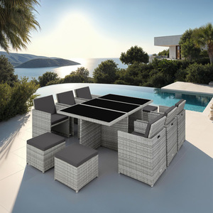 New York Rattan Garden Furniture Set with Protective Cover - LIght Grey by tectake