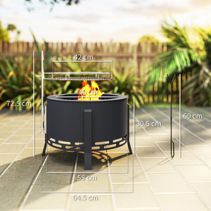 Outsunny 58 cm Portable Fire Pit with Grill Grate - Black by Outsunny