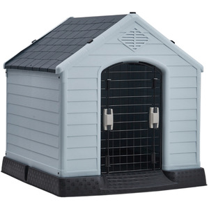 Kidkid Dog Kennel Large Plastic Pet Garden House - Black + White + Grey / 75cm by Kidkid